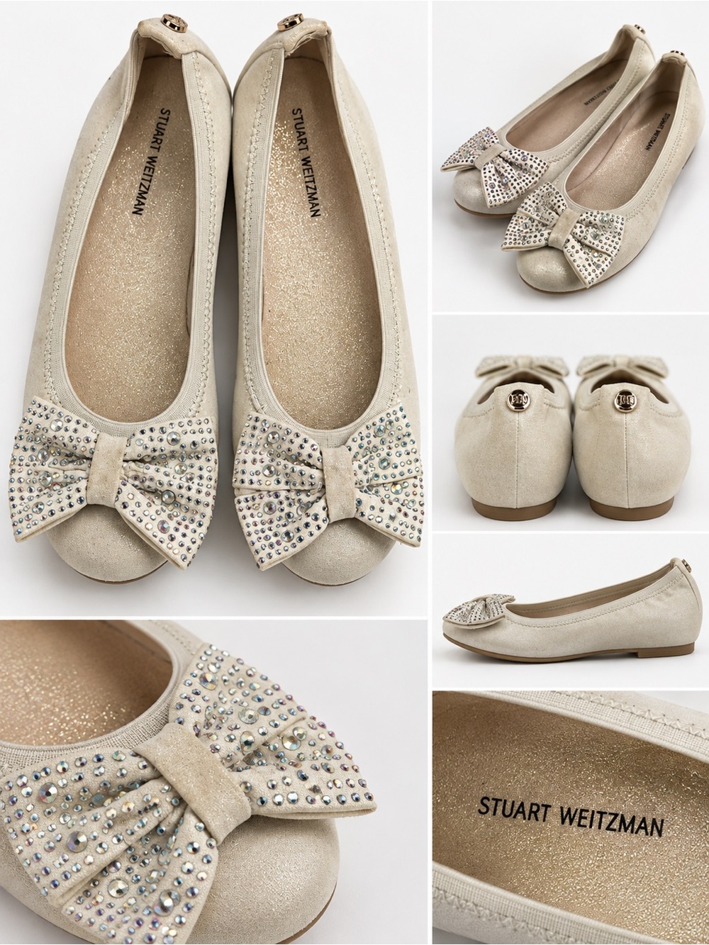 Stuart Weitzman Champagne Crystal Bow Flats, girls , size 13